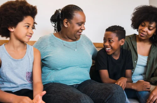 Person having a calm conversation with family about their will and estate planning at home